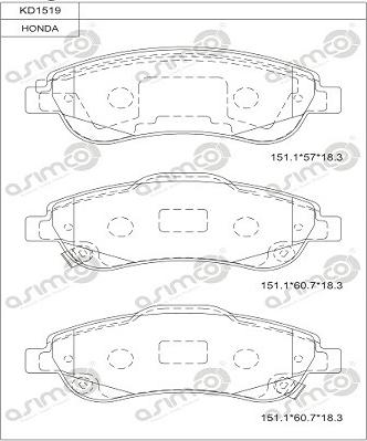 Asimco KD1519 - Тормозные колодки, дисковые, комплект autosila-amz.com