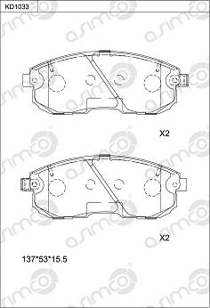 Asimco KD1033 - Тормозные колодки, дисковые, комплект autosila-amz.com