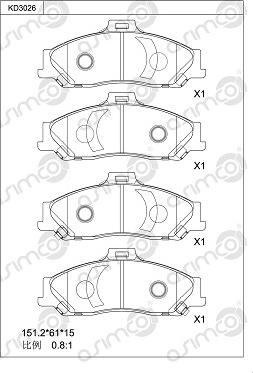 Asimco KD3026 - Тормозные колодки, дисковые, комплект autosila-amz.com