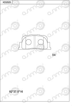 Asimco KD2525 - Тормозные колодки, дисковые, комплект autosila-amz.com