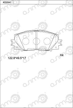 Asimco KD2041 - Тормозные колодки, дисковые, комплект autosila-amz.com