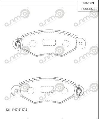 Asimco KD7309 - Тормозные колодки, дисковые, комплект autosila-amz.com