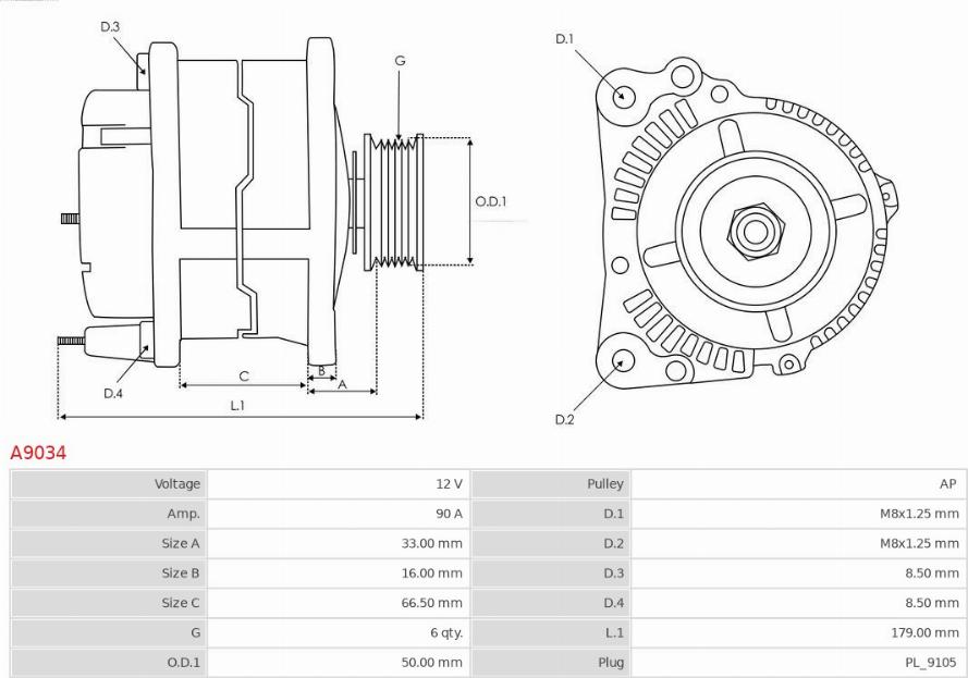 AS-PL A9034 - Генератор восстановленный autosila-amz.com