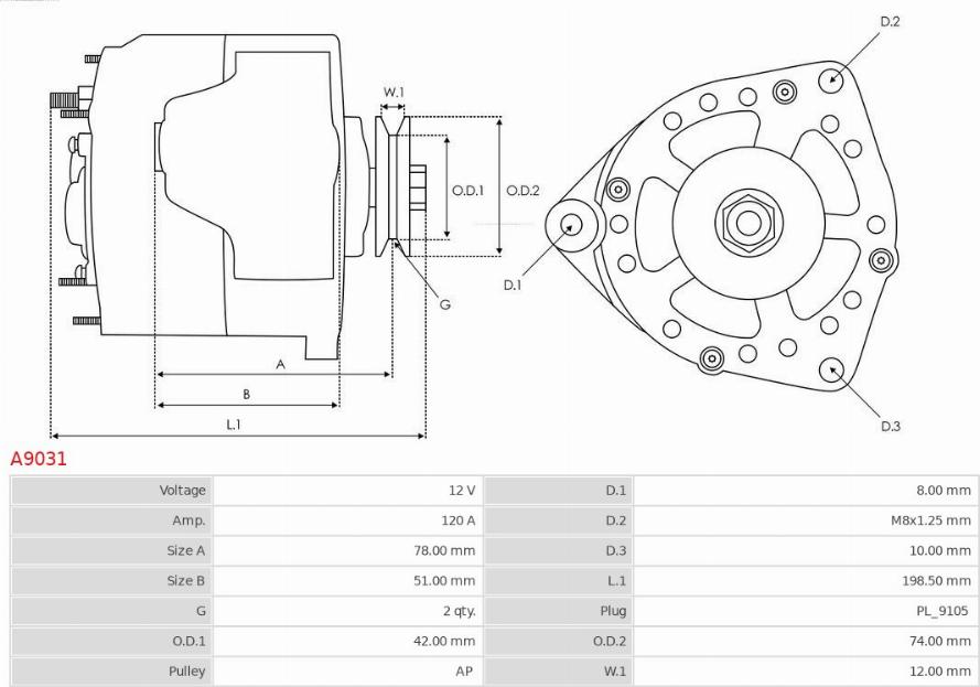 AS-PL A9031 - Генератор восстановленный autosila-amz.com