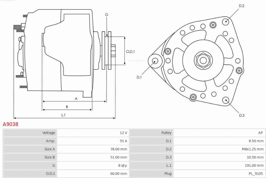 AS-PL A9038 - Генератор autosila-amz.com