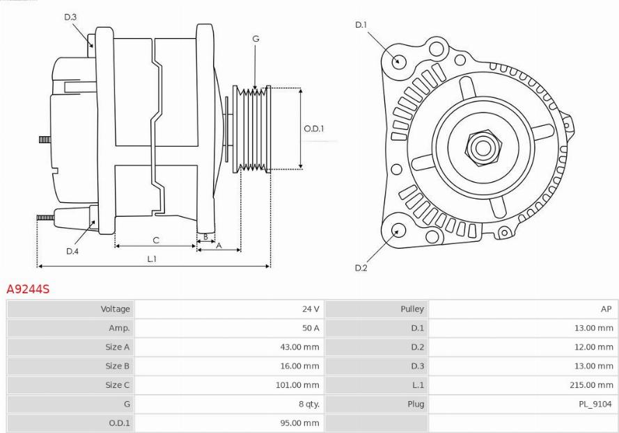 AS-PL A9244S - Генератор autosila-amz.com