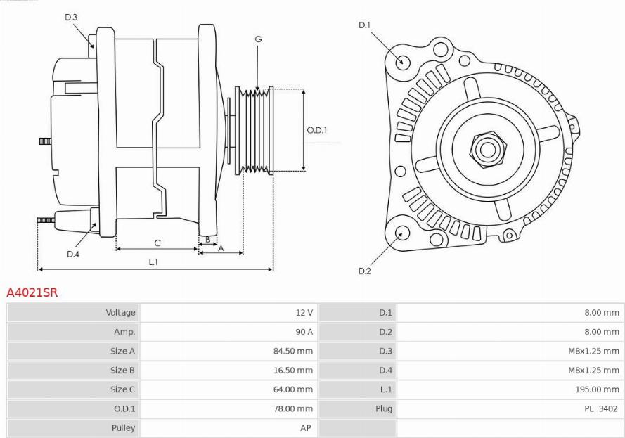 AS-PL A4021SR - Генератор autosila-amz.com