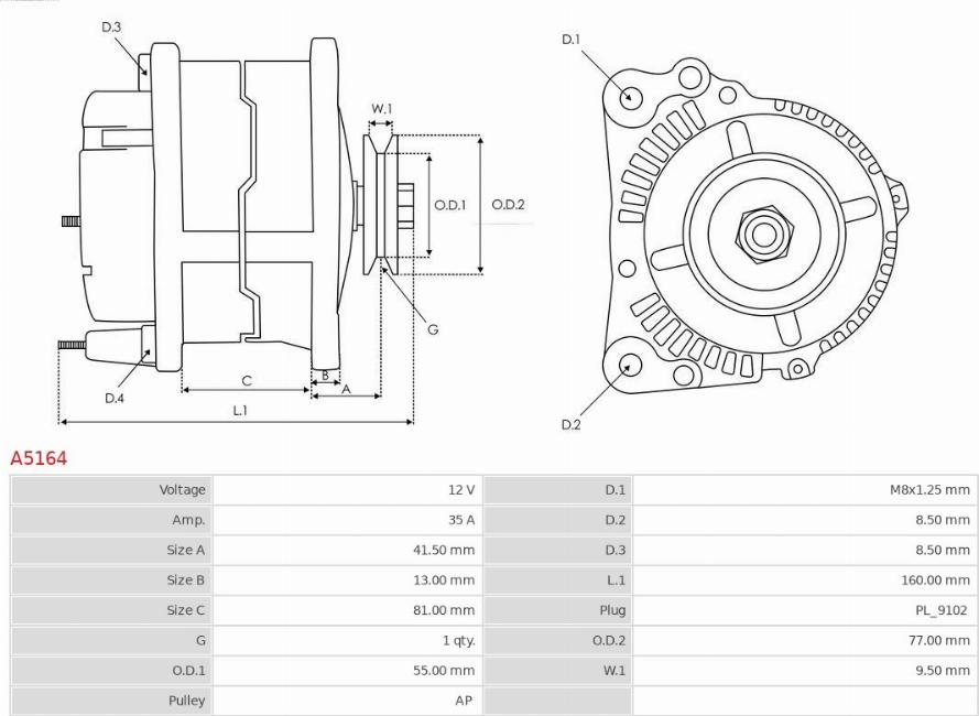 AS-PL A5164 - ГЕНЕРАТОР autosila-amz.com