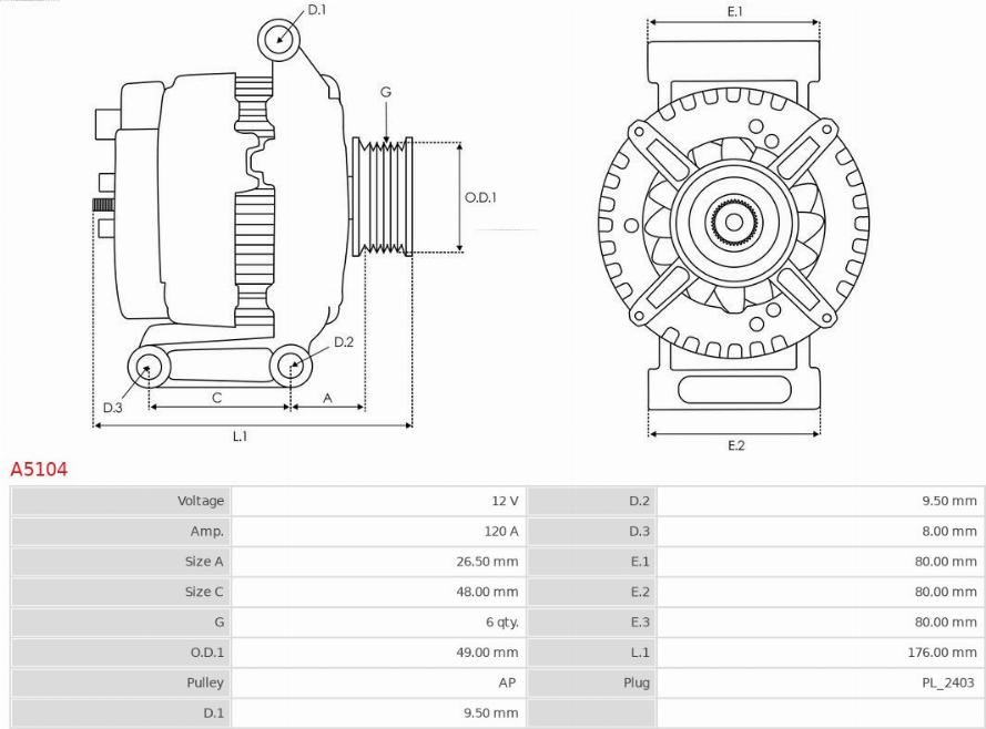 AS-PL A5104 - Генератор autosila-amz.com