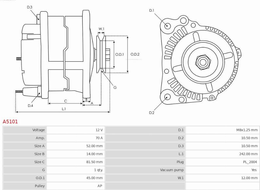 AS-PL A5101 - Генератор autosila-amz.com