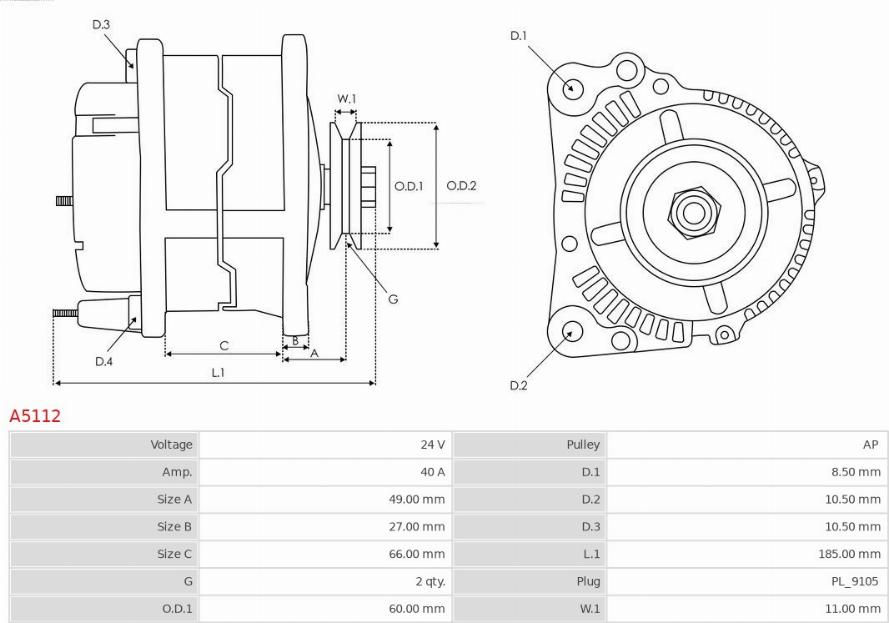 AS-PL A5112 - Генератор autosila-amz.com