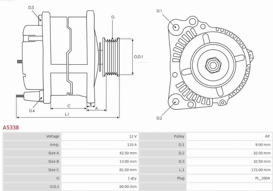 AS-PL A5338 - Генератор autosila-amz.com