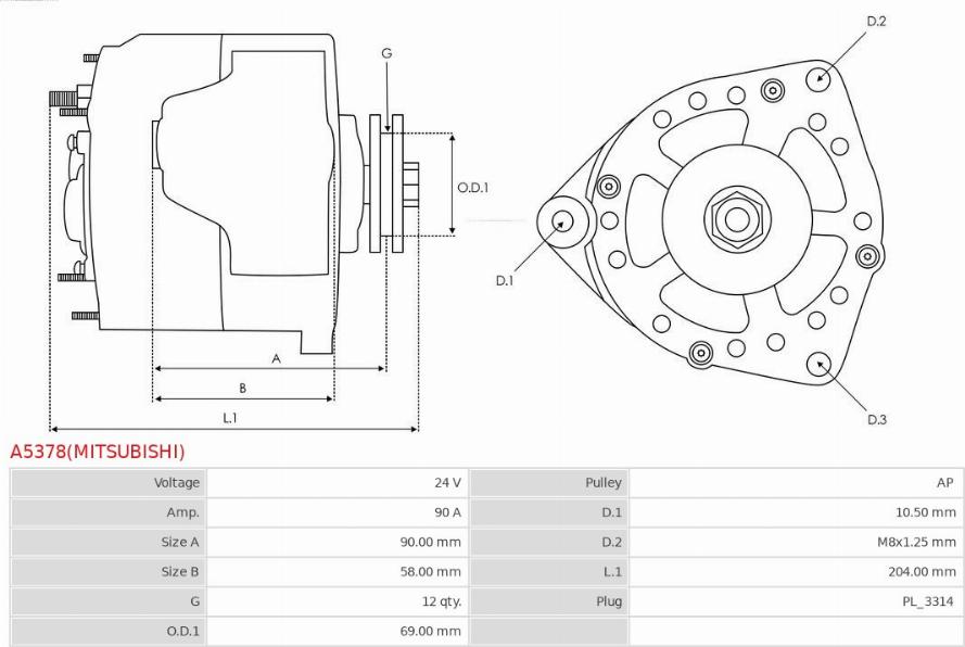 AS-PL A5378(MITSUBISHI) - Генератор autosila-amz.com