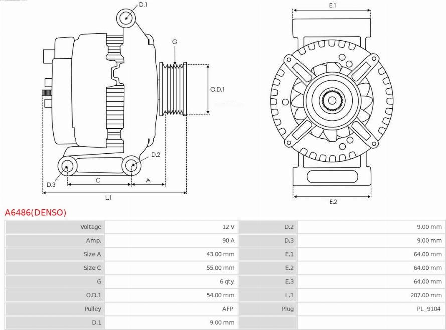 AS-PL A6486(DENSO) - Генератор autosila-amz.com