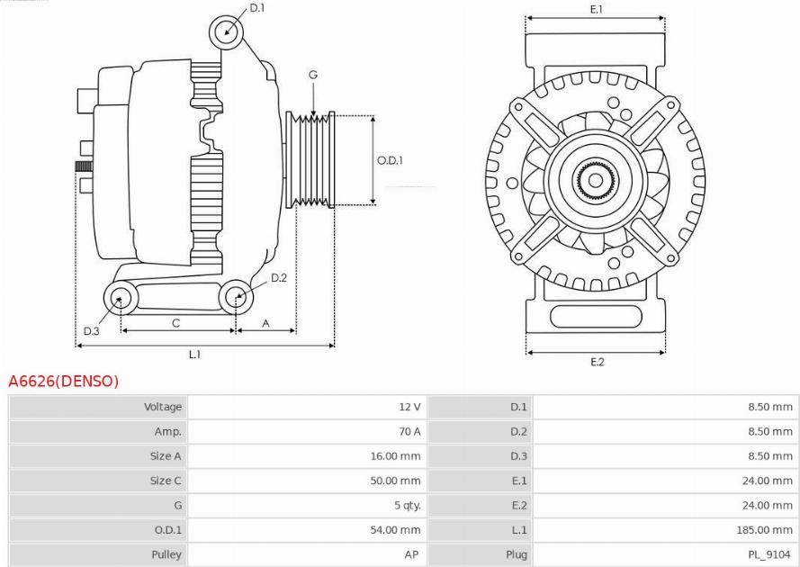 AS-PL A6626(DENSO) - Генератор autosila-amz.com