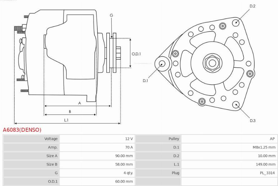 AS-PL A6083(DENSO) - Генератор autosila-amz.com