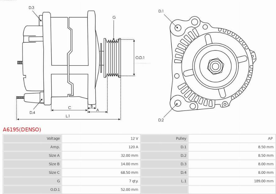 AS-PL A6195(DENSO) - Генератор autosila-amz.com