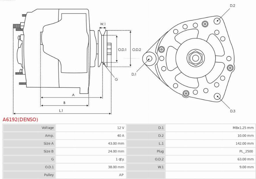 AS-PL A6192(DENSO) - Генератор autosila-amz.com