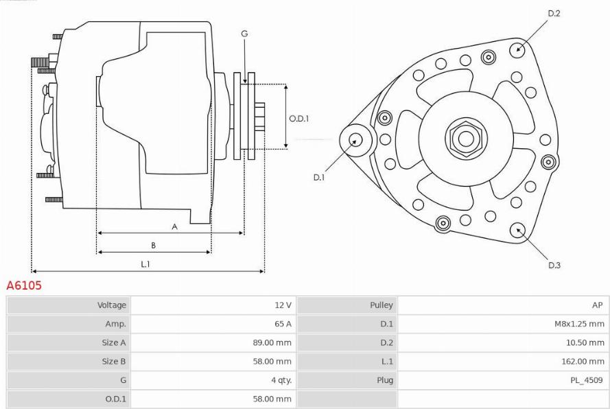 AS-PL A6105 - Генератор autosila-amz.com