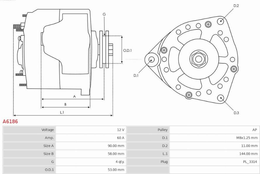 AS-PL A6186 - Генератор восстановленный autosila-amz.com