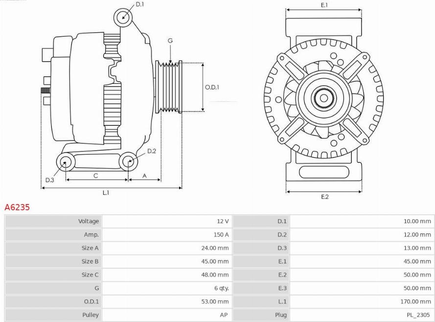 AS-PL A6235 - Генератор восстановленный autosila-amz.com