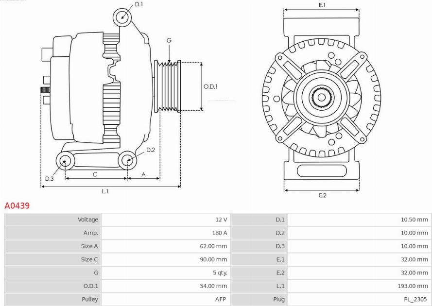 AS-PL A0439 - Генератор восстановленный autosila-amz.com