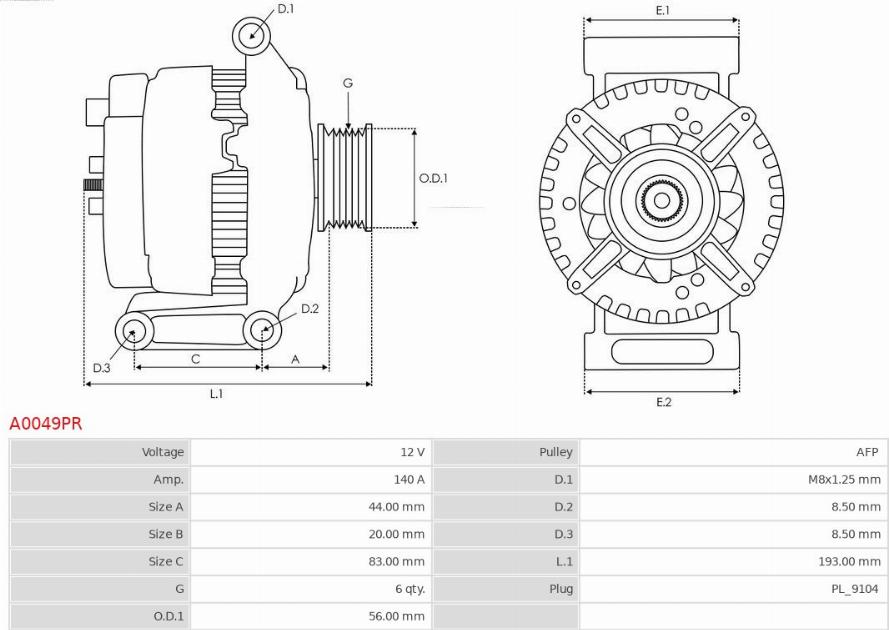 AS-PL A0049PR - Генератор autosila-amz.com