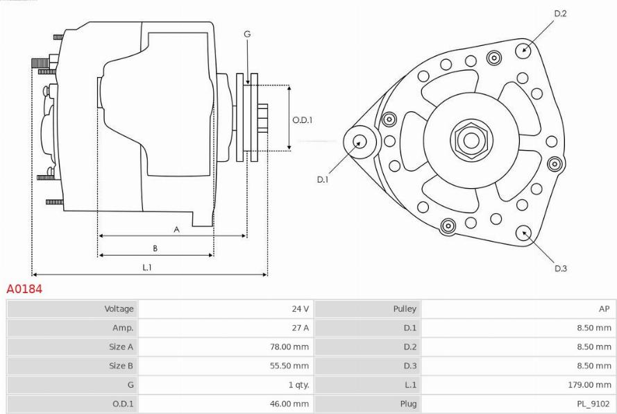 AS-PL A0184 - Генератор autosila-amz.com