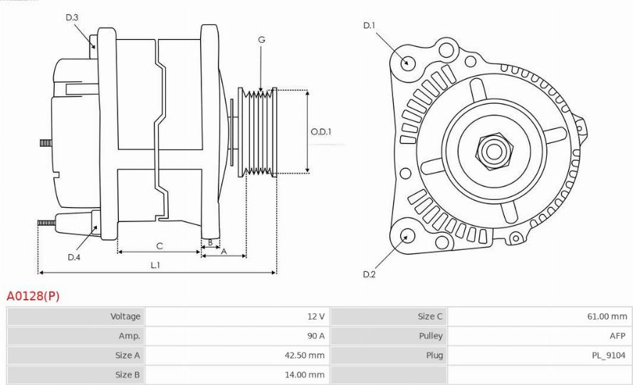 AS-PL A0128(P) - Генератор autosila-amz.com