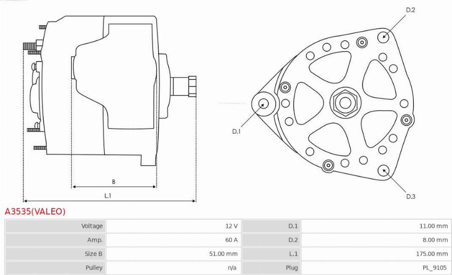 AS-PL A3535(VALEO) - Генератор autosila-amz.com