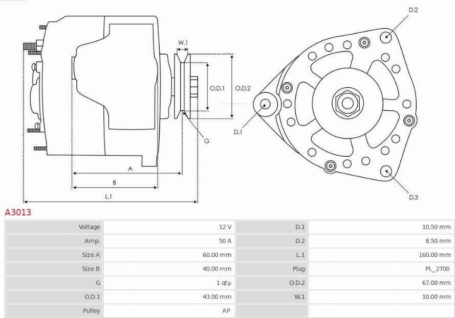 AS-PL A3013 - Генератор восстановленный autosila-amz.com