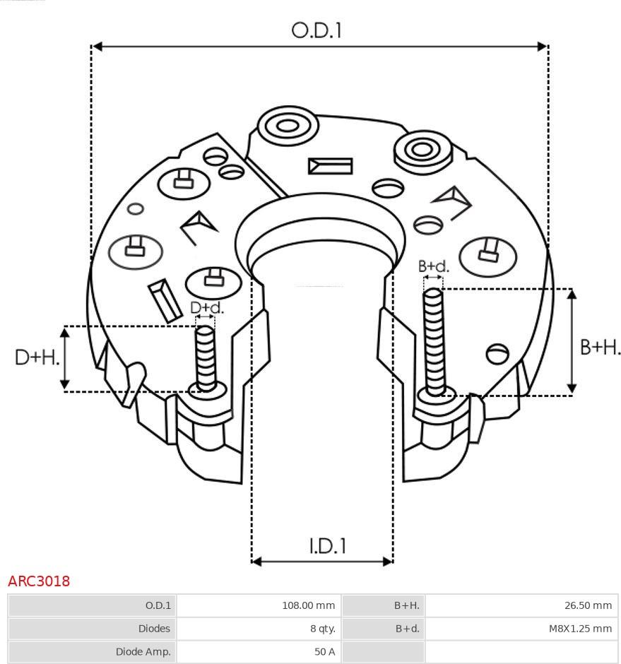 AS-PL ARC3018 - Мост диодный AS-PL: A3019, A3028, VALEO: 2541946, 2541954, 2542265 autosila-amz.com