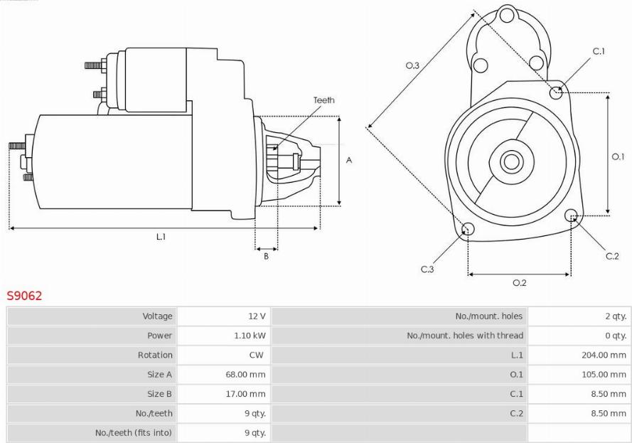 AS-PL S9062 - Стартер восстановленный autosila-amz.com