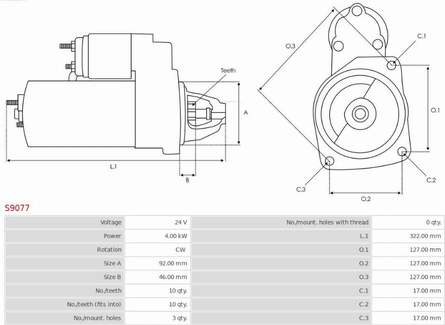 AS-PL S9077 - Стартер autosila-amz.com