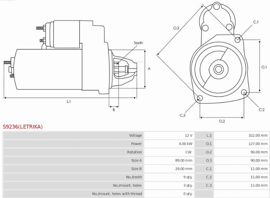 AS-PL S9236(LETRIKA) - Стартер autosila-amz.com