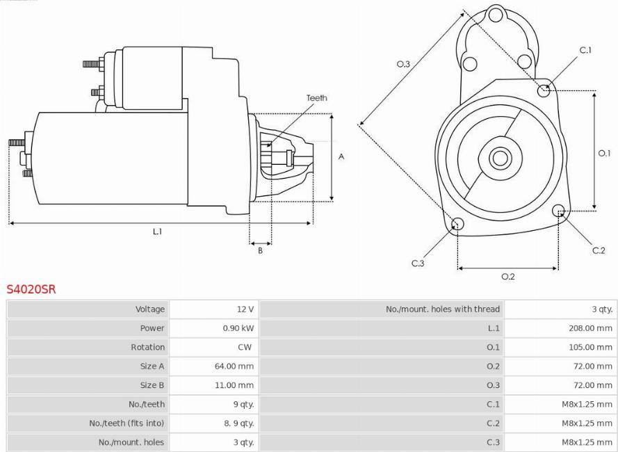 AS-PL S4020SR - Стартер autosila-amz.com