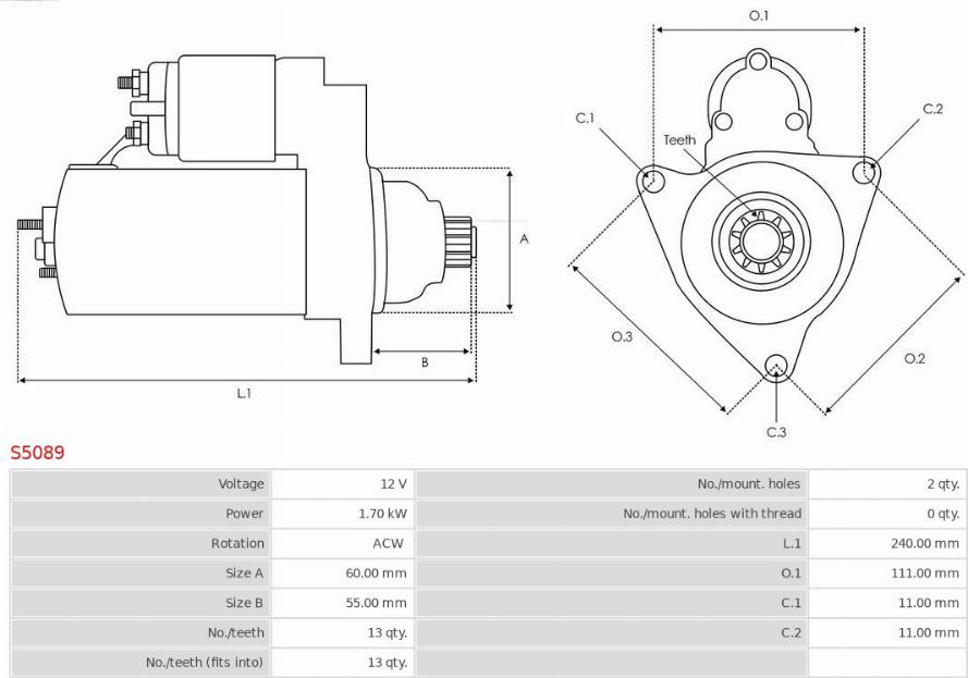 AS-PL S5089 - Стартер autosila-amz.com