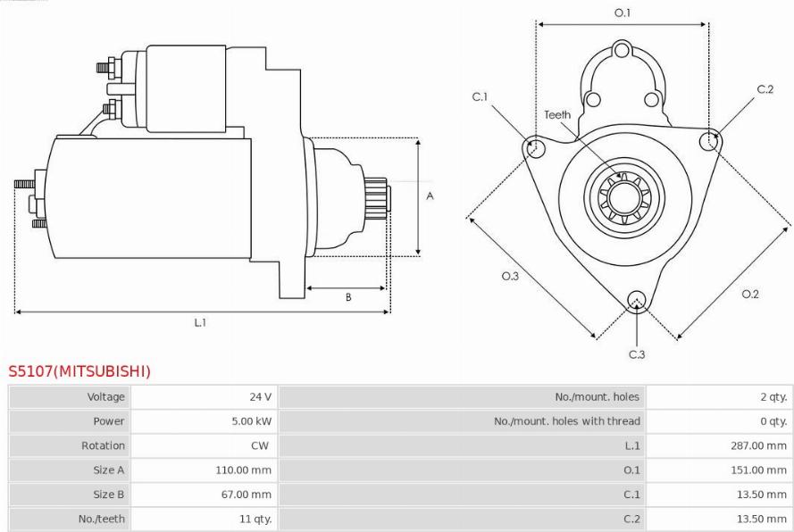 AS-PL S5107(MITSUBISHI) - Стартер autosila-amz.com