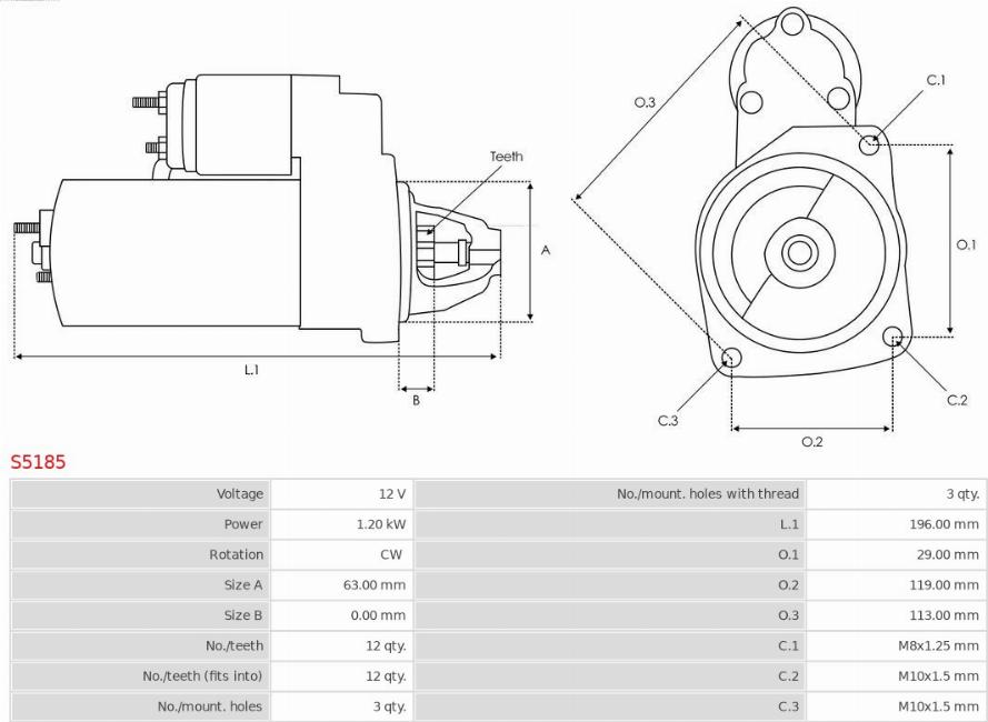 AS-PL S5185 - Стартер восстановленный autosila-amz.com