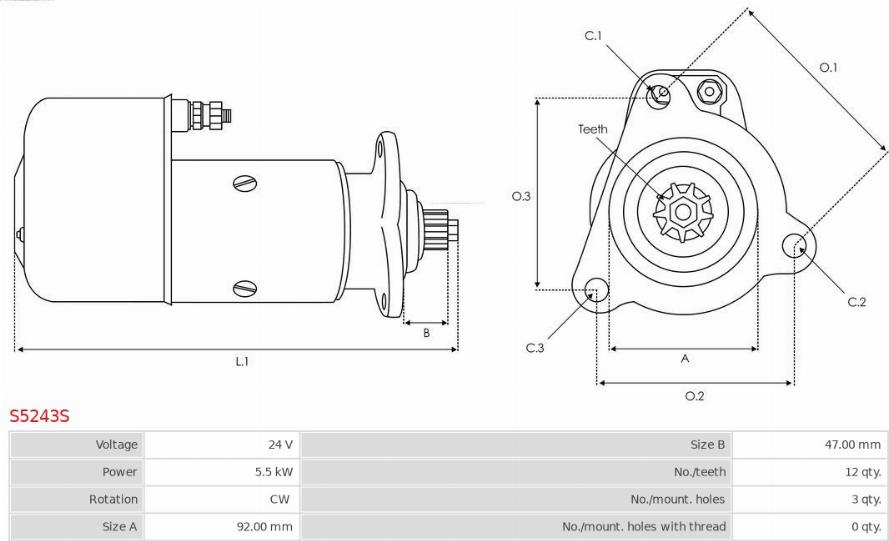 AS-PL S5243S - Стартер autosila-amz.com