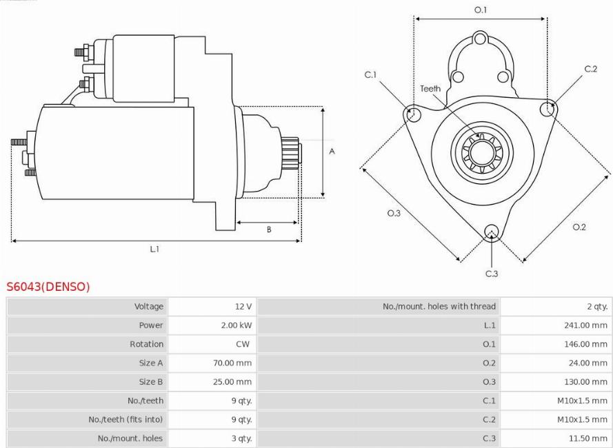 AS-PL S6043(DENSO) - Стартер autosila-amz.com