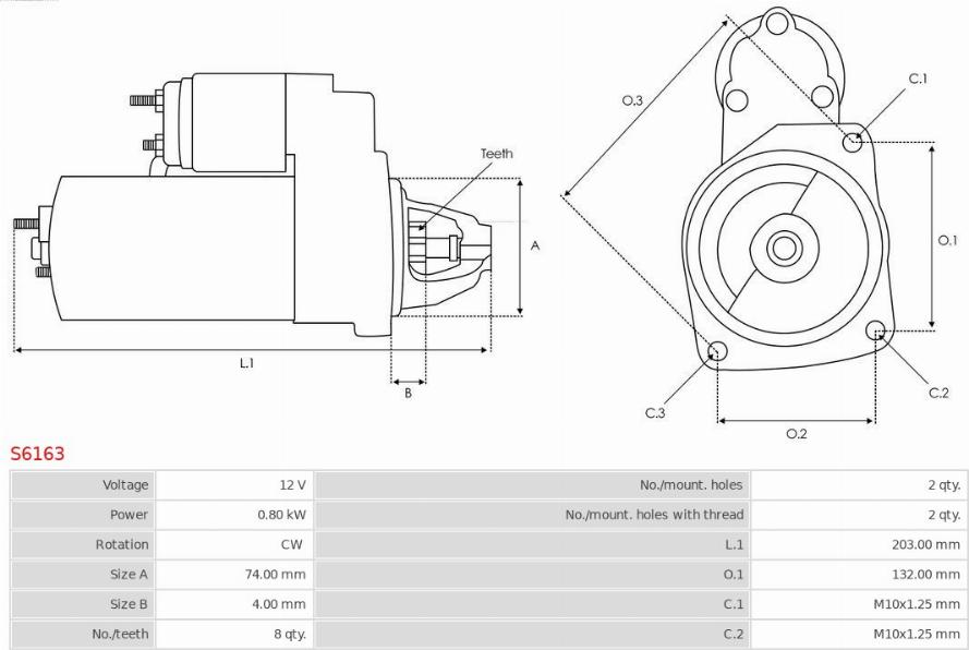 AS-PL S6163 - Стартер восстановленный autosila-amz.com