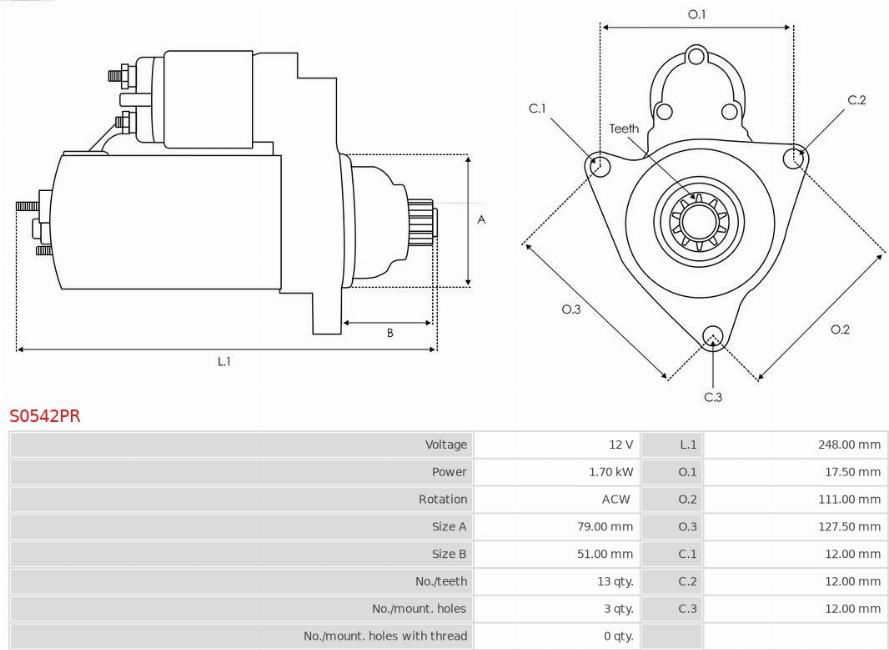 AS-PL S0542PR - Стартер autosila-amz.com