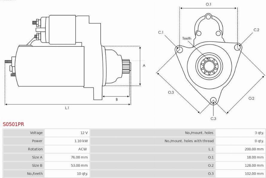 AS-PL S0501PR - Стартер autosila-amz.com