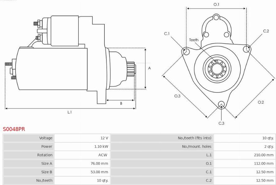 AS-PL S0048PR - Стартер autosila-amz.com