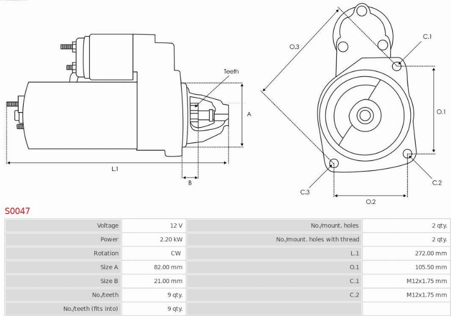 AS-PL S0047 - Стартер AS-PL S0047 112537 (0001218115) VW LT 28-55 2.4TD -96 стартер autosila-amz.com