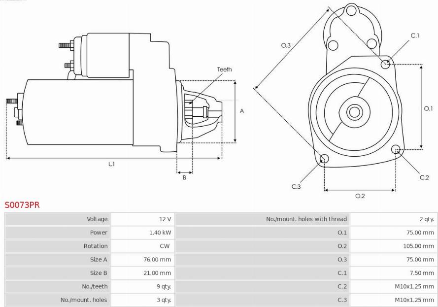 AS-PL S0073PR - Стартер autosila-amz.com