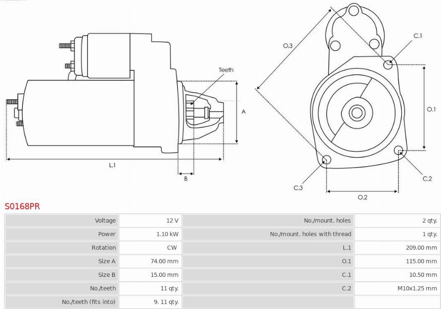 AS-PL S0168PR - Стартер autosila-amz.com