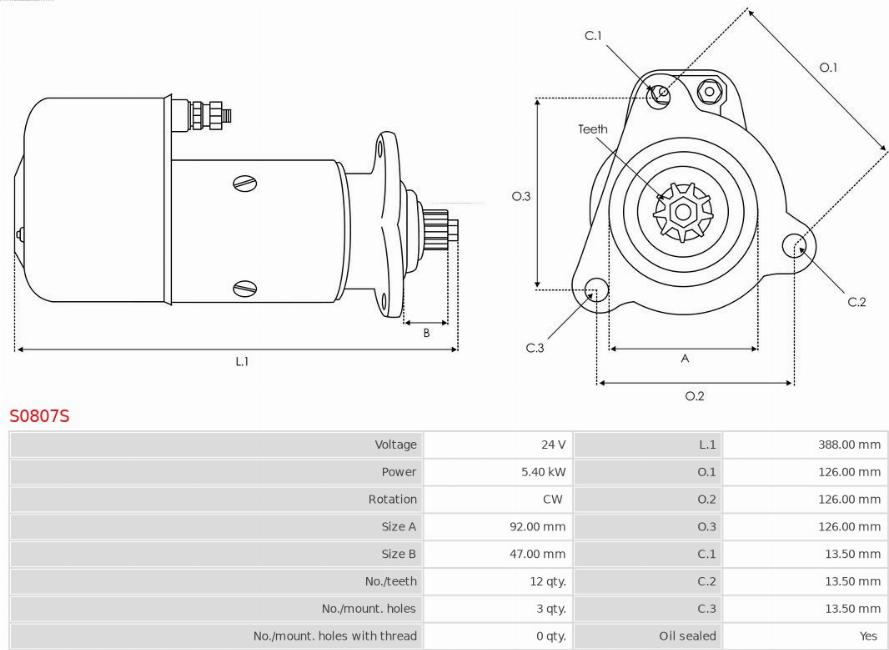 AS-PL S0807S - Стартер autosila-amz.com