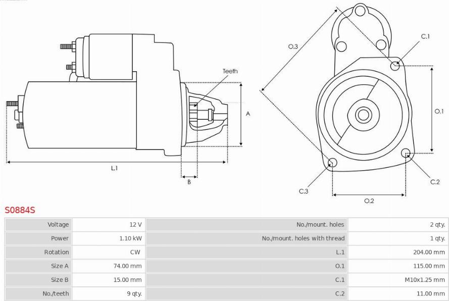 AS-PL S0884S - Стартер autosila-amz.com